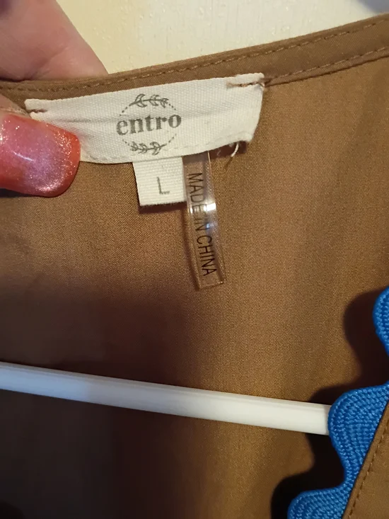 entro Brown Dress with Bright Blue Scallop Trim Large - Picture 3 of 3